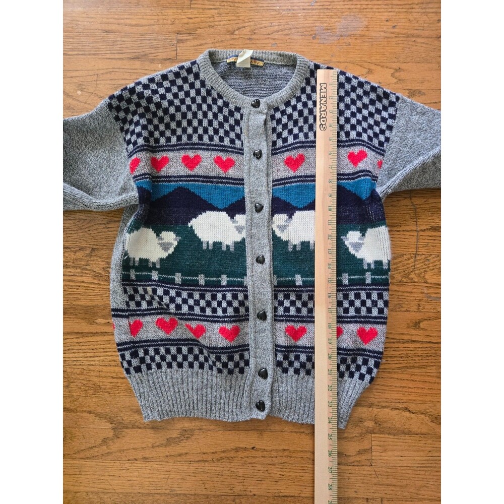 Vtg Bryn Connelly Wool Blend Country Sheep Knit Cardigan Sweater Size Medium - Picture 6 of 6